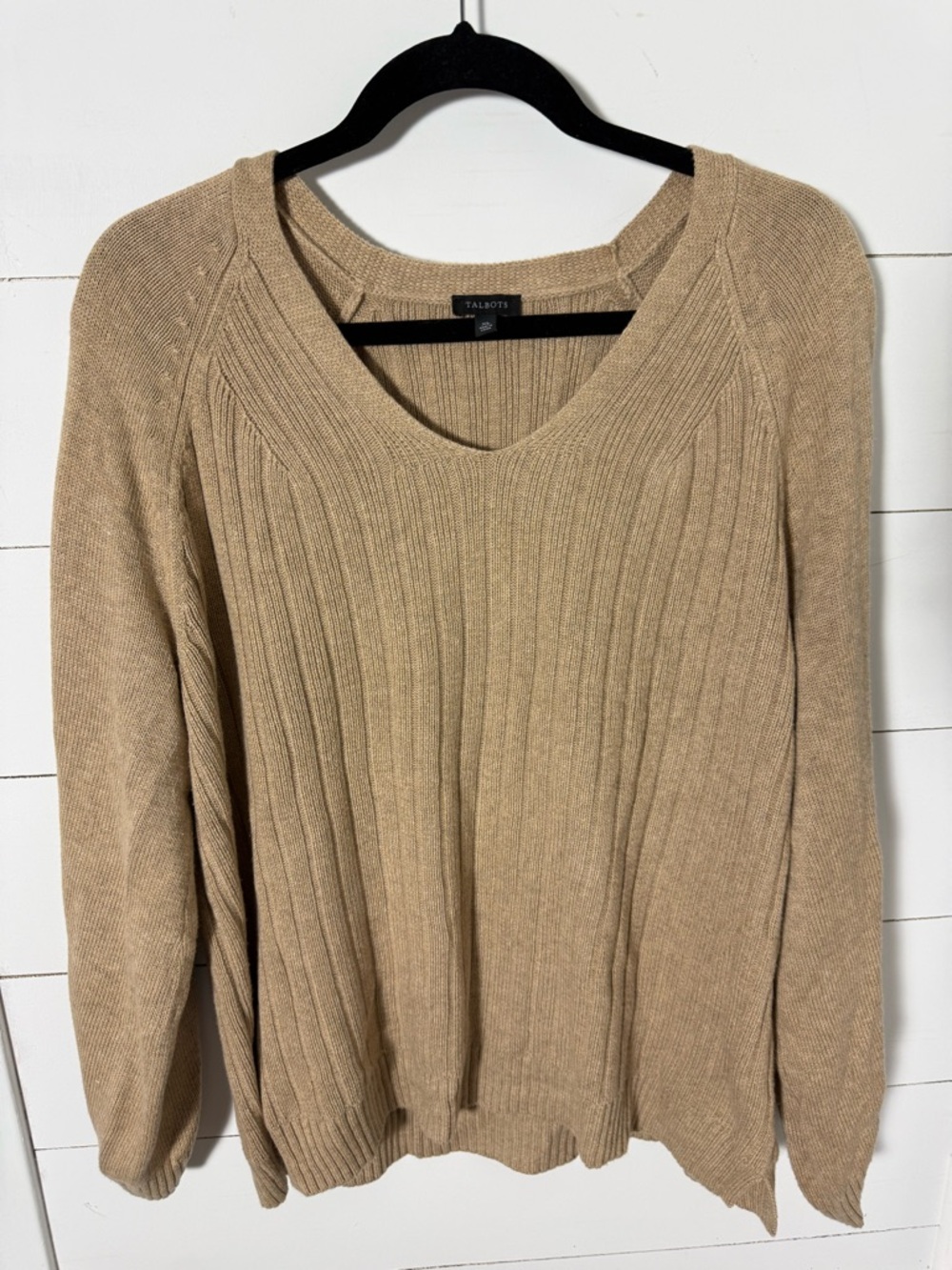 Talbots Neutral Ribbed V-Neck Sweater in Taupe